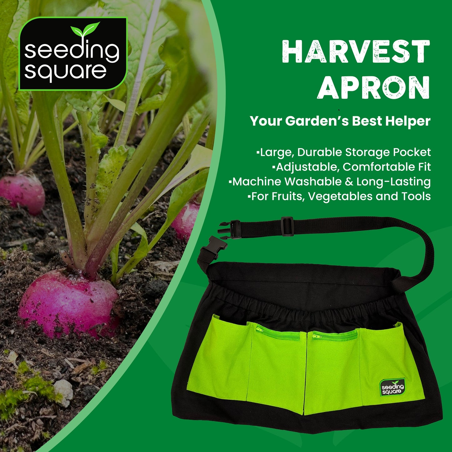 The Garden Harvest Apron - Hands-Free Gardening Apron for Fruits, Vegetables, Tools – Adjustable, Durable, Washable